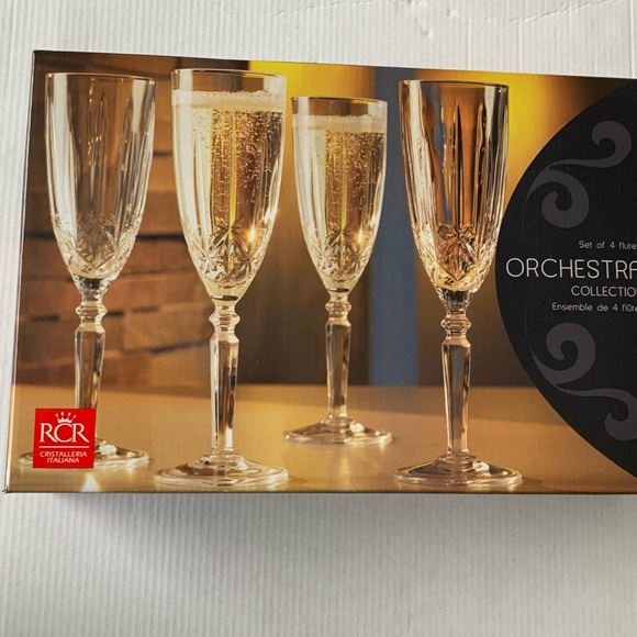 RCR cristalleria Italiana flutes tall champagne glasses set of 4 new with box - Picture 4 of 5